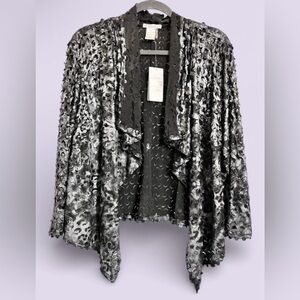 ALBERTO MALKALI WOMENS SIZE XL BLACK & GRAY CUTOUT OPEN DUSTER JACKET NEW NWT